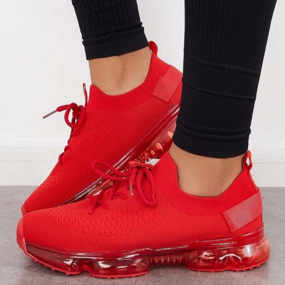 La Sheela Red Knit Mesh Sneakers with Sock-Like Fit